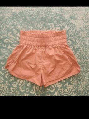 Zenana High-Waist Smocked Athletic Shorts - Peach Womens Large